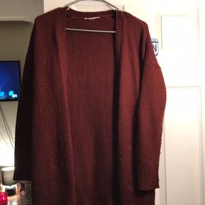 long burgundy cardigan